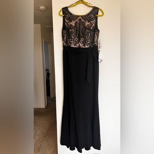 Sleeveless Black and Tan Cocktail Dress